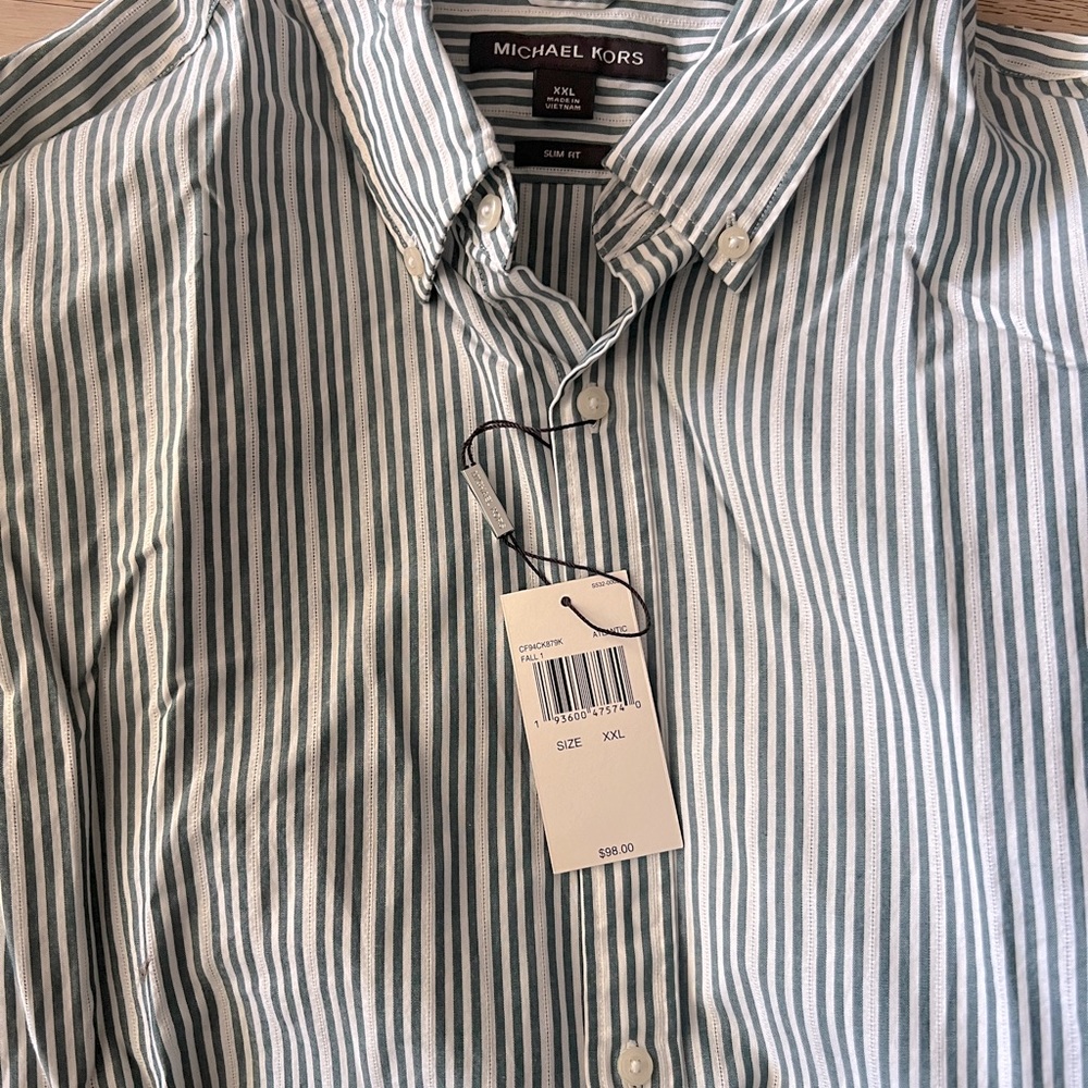 Mens XXL Michael Kors long sleeve green/white button up - brand new